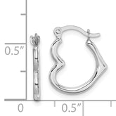 10K White Gold Heart Hoop Earrings with Polished Rhodium Finish